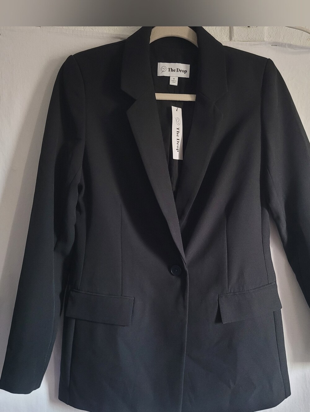 THE DROP.. Women's Black Longline Single-Button Blazer NWT Size XS